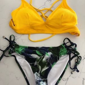 Cupshe Yellow Bikini with Palm leaves